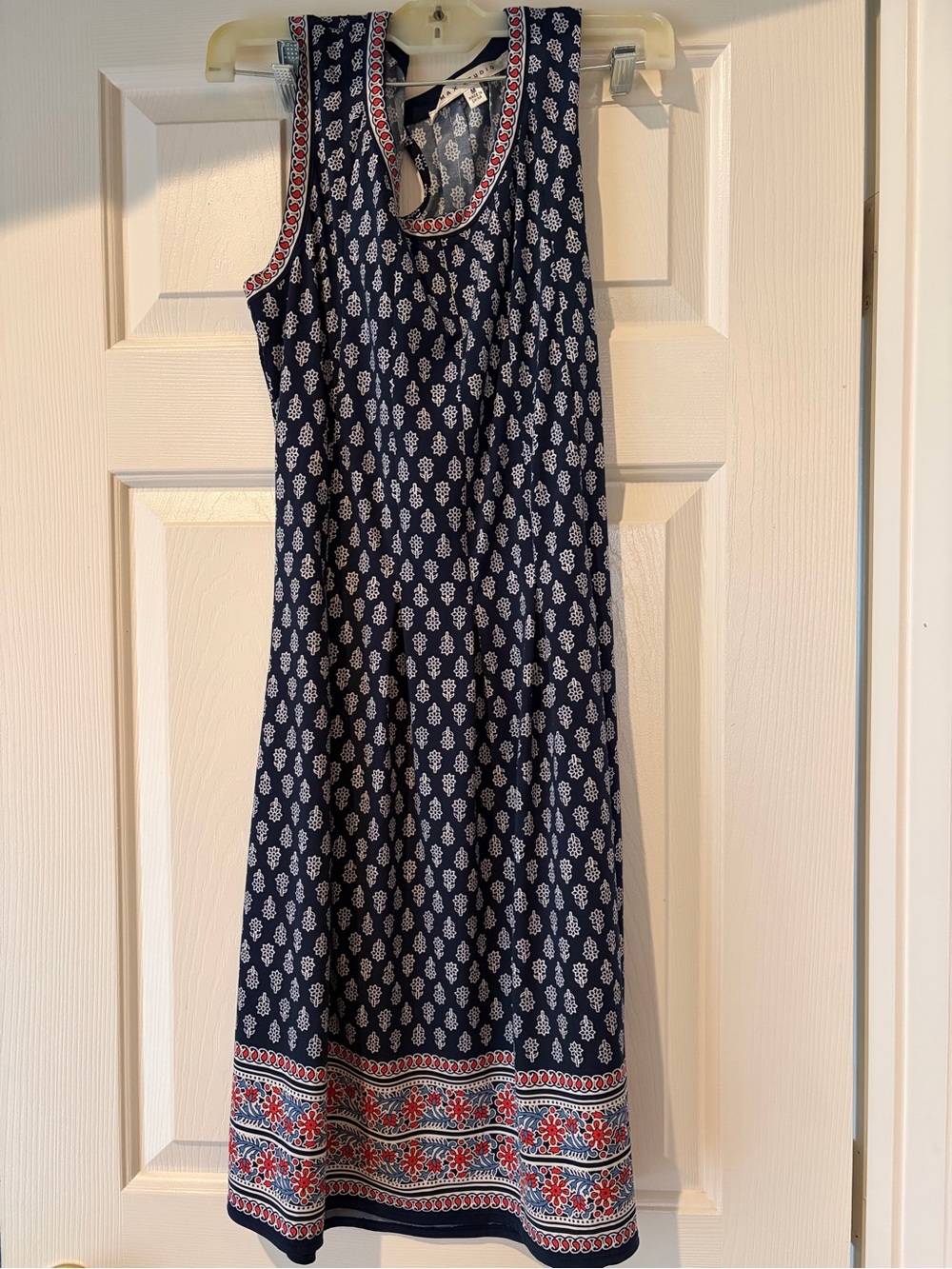 Max Studio Navy Printed Midi Dress with Red Border
